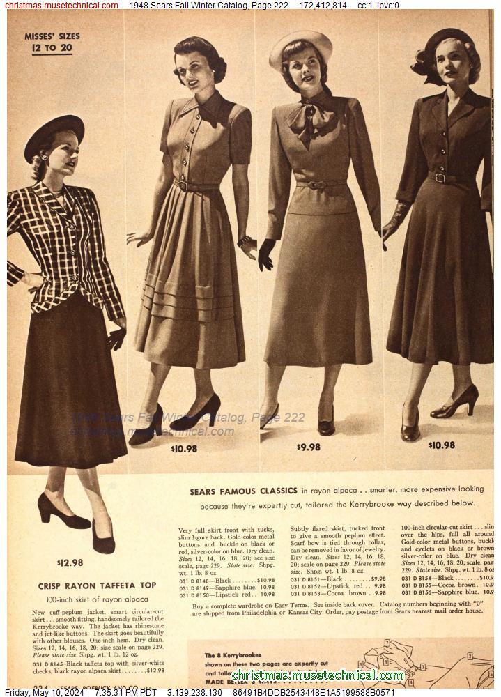 1948 Sears Fall Winter Catalog, Page 222