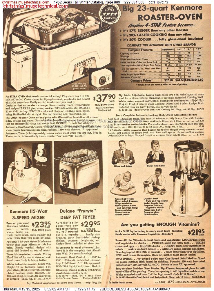 1952 Sears Fall Winter Catalog, Page 889