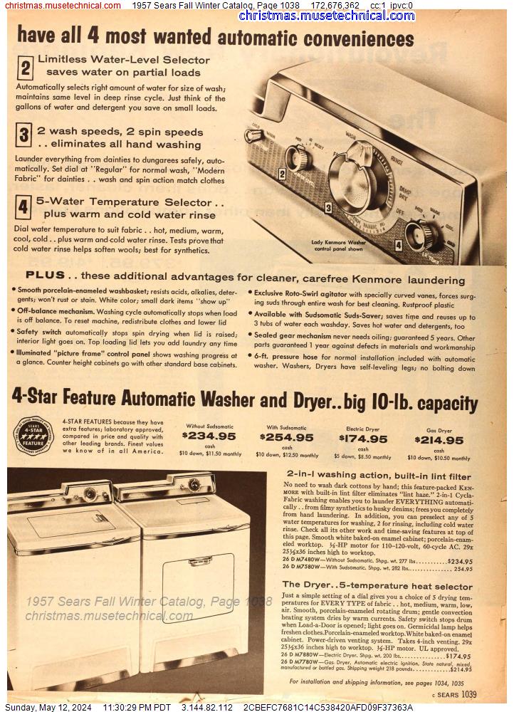 1957 Sears Fall Winter Catalog, Page 1038