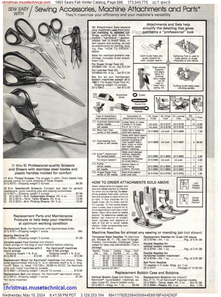 1983 Sears Fall Winter Catalog, Page 886