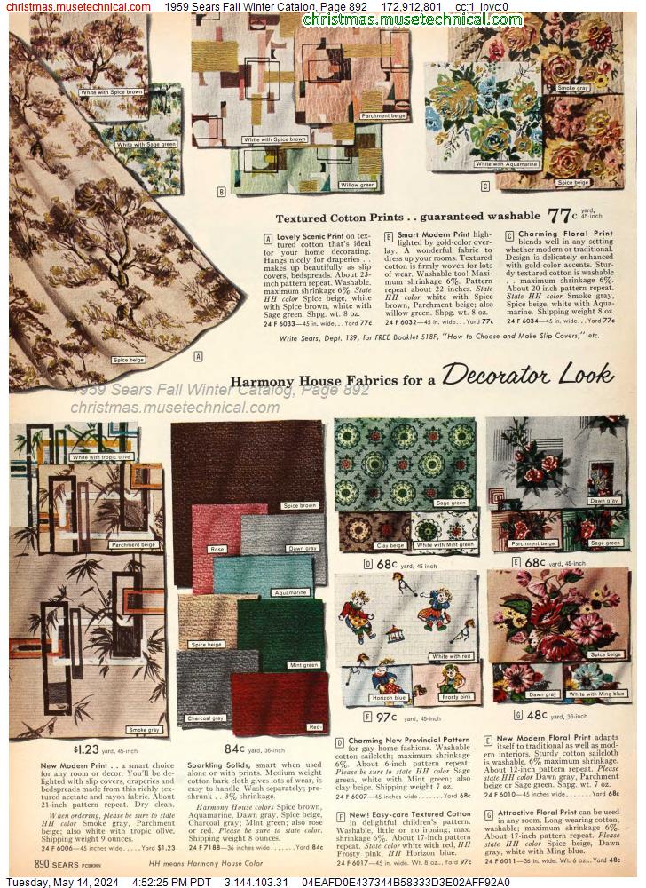 1959 Sears Fall Winter Catalog, Page 892