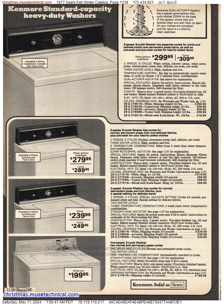 1977 Sears Fall Winter Catalog, Page 1138