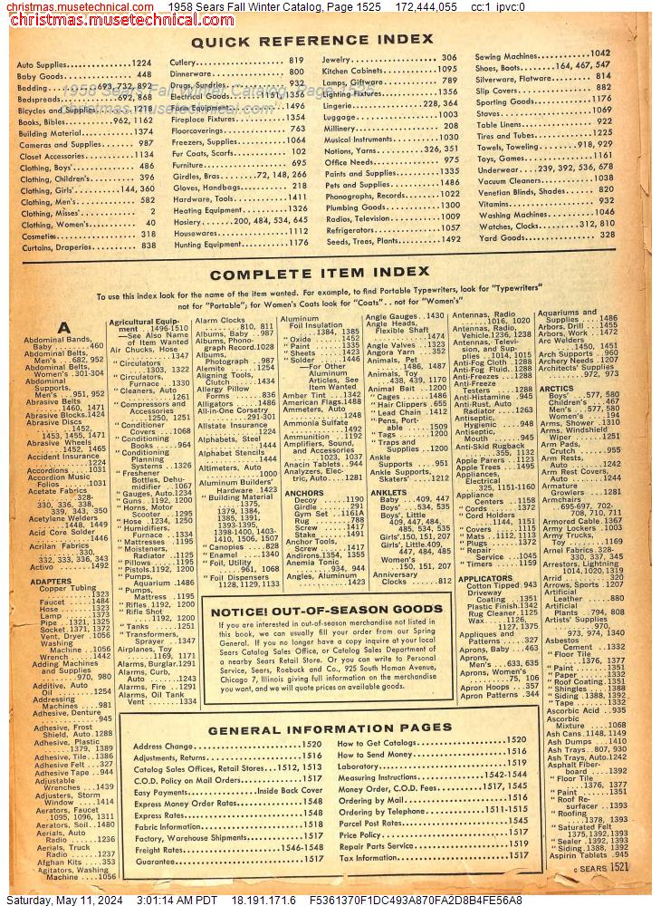 1958 Sears Fall Winter Catalog, Page 1525