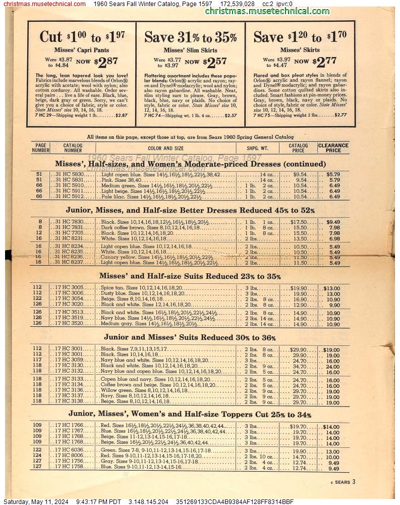 1960 Sears Fall Winter Catalog, Page 1597