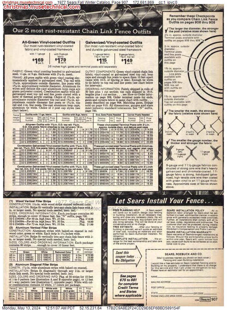 1977 Sears Fall Winter Catalog, Page 907