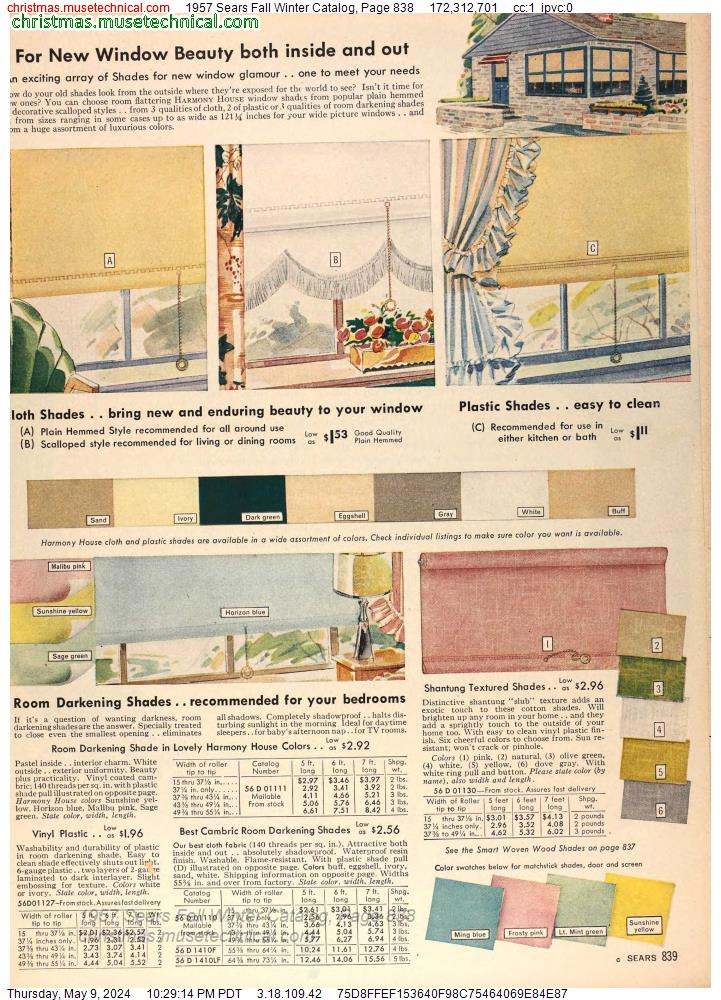1957 Sears Fall Winter Catalog, Page 838