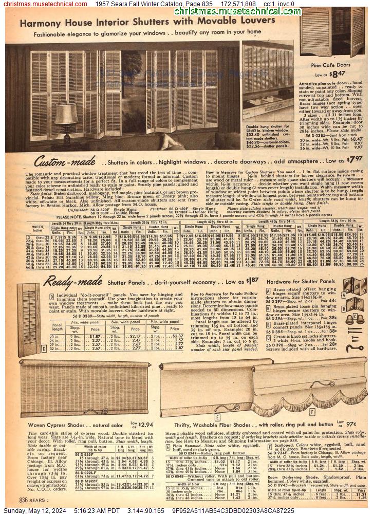 1957 Sears Fall Winter Catalog, Page 835