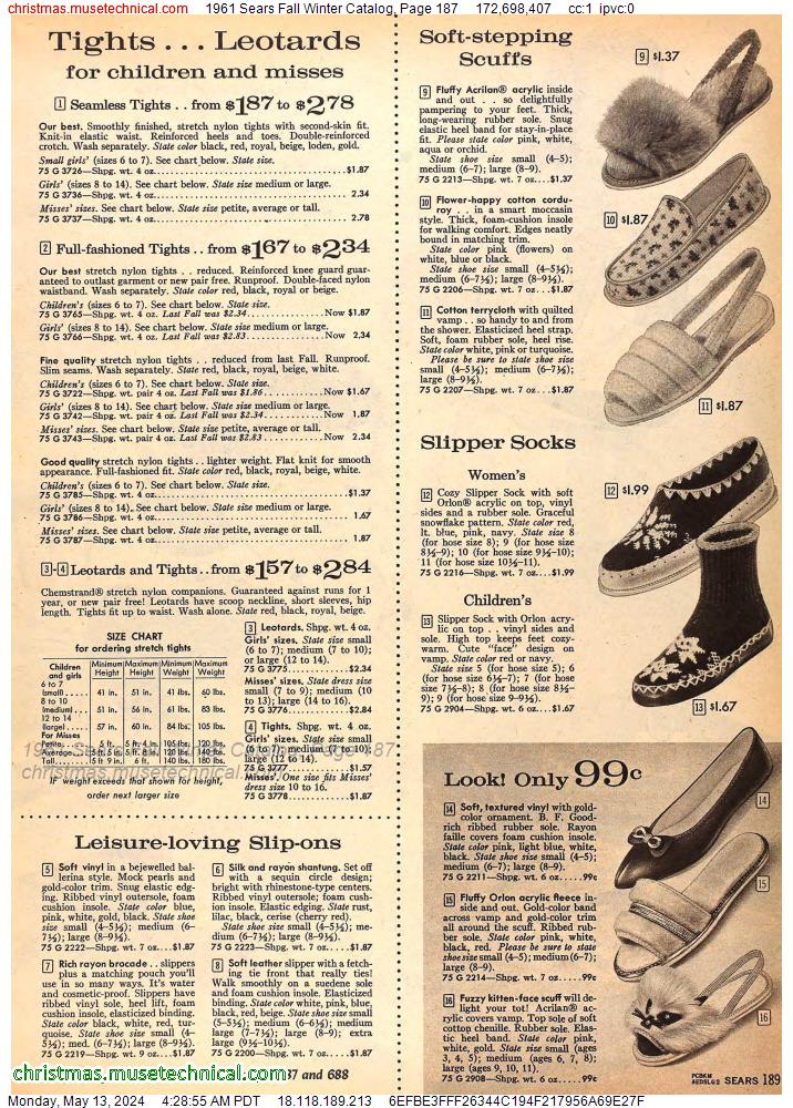 1961 Sears Fall Winter Catalog, Page 187