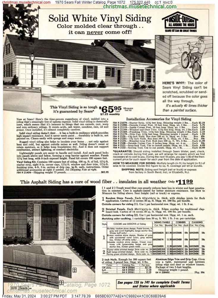 1970 Sears Fall Winter Catalog, Page 1072