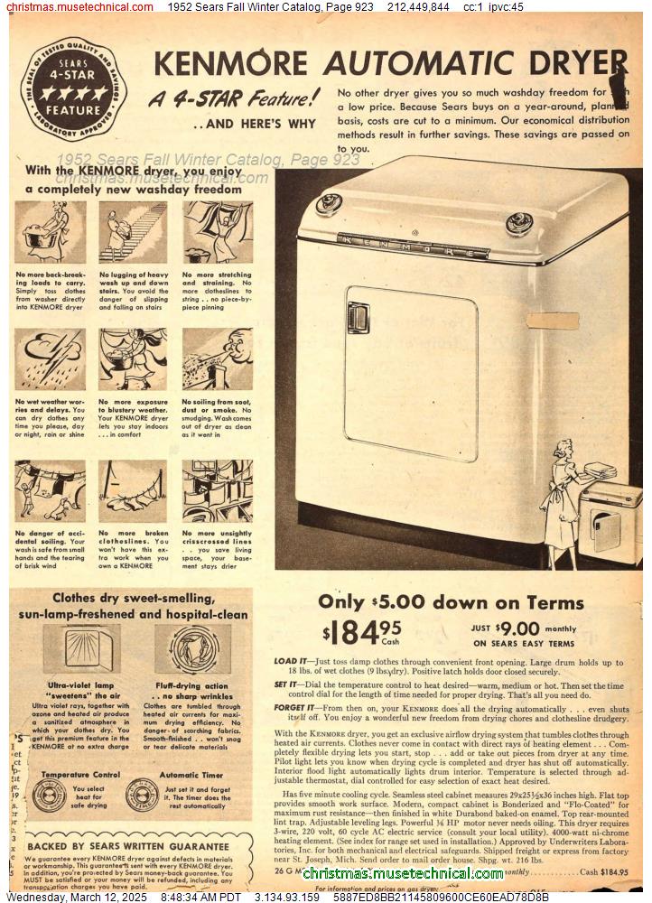 1952 Sears Fall Winter Catalog, Page 923