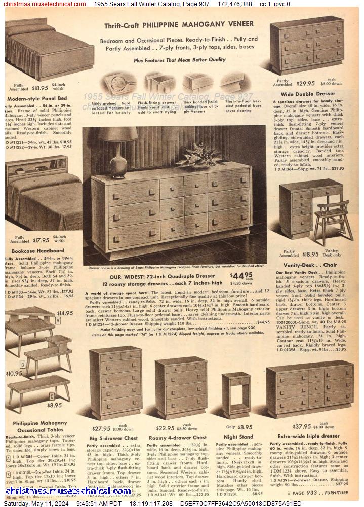 1955 Sears Fall Winter Catalog, Page 937