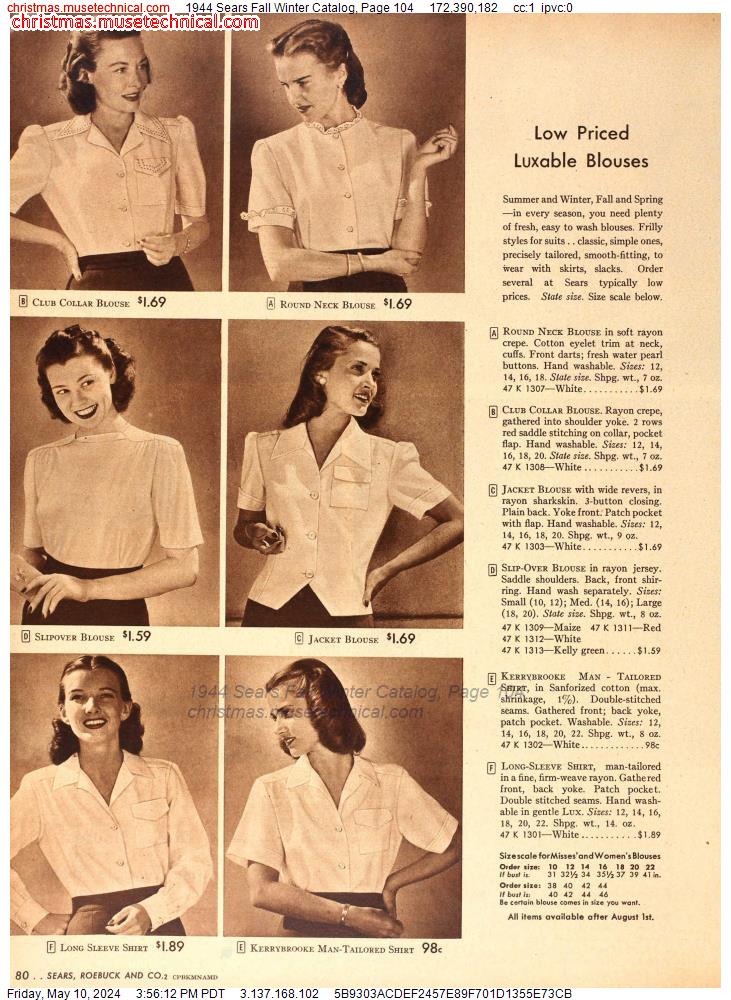1944 Sears Fall Winter Catalog, Page 104