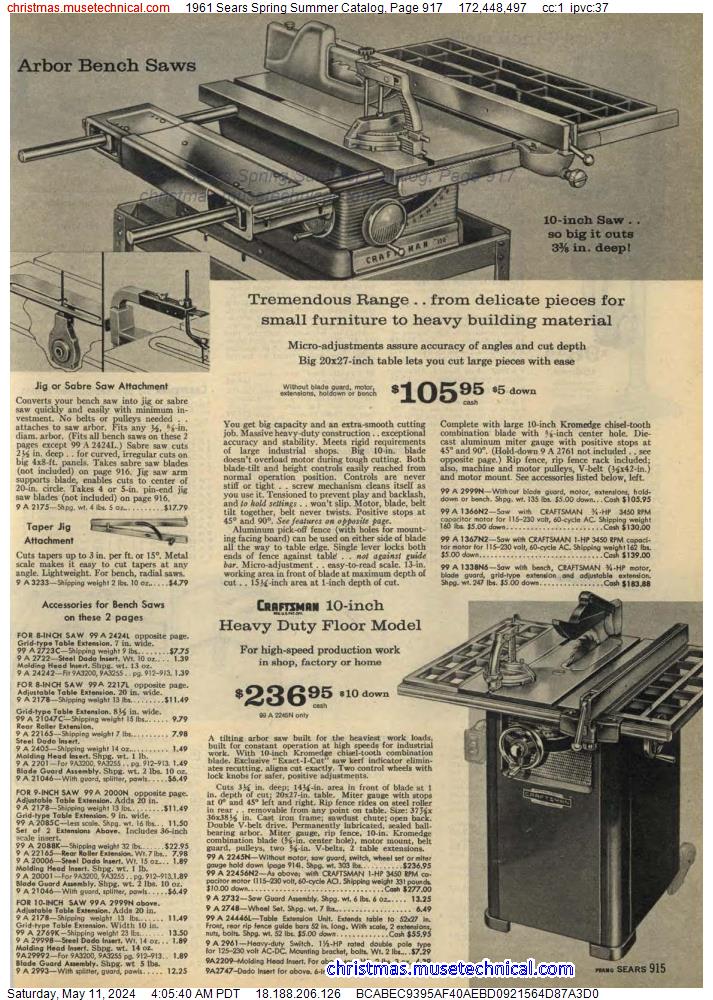 1961 Sears Spring Summer Catalog, Page 917
