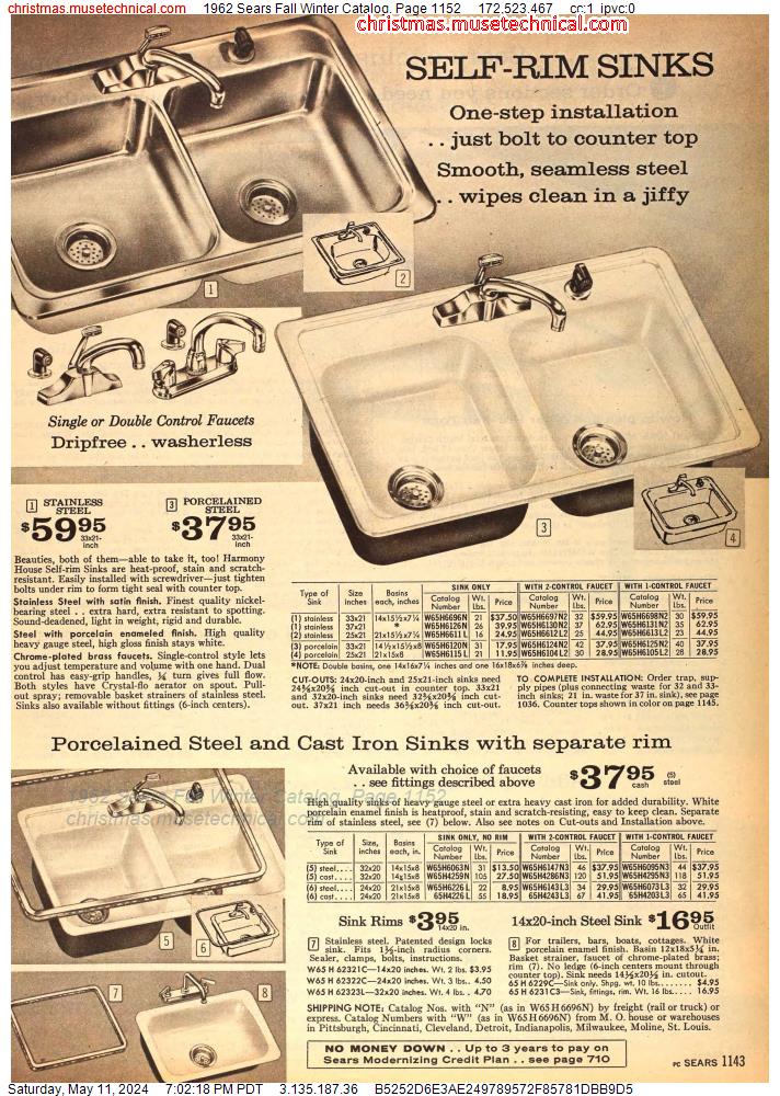 1962 Sears Fall Winter Catalog, Page 1152