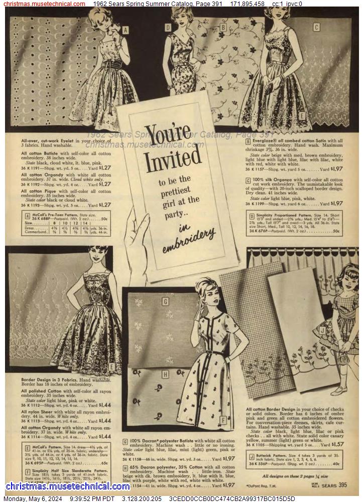 1962 Sears Spring Summer Catalog, Page 391
