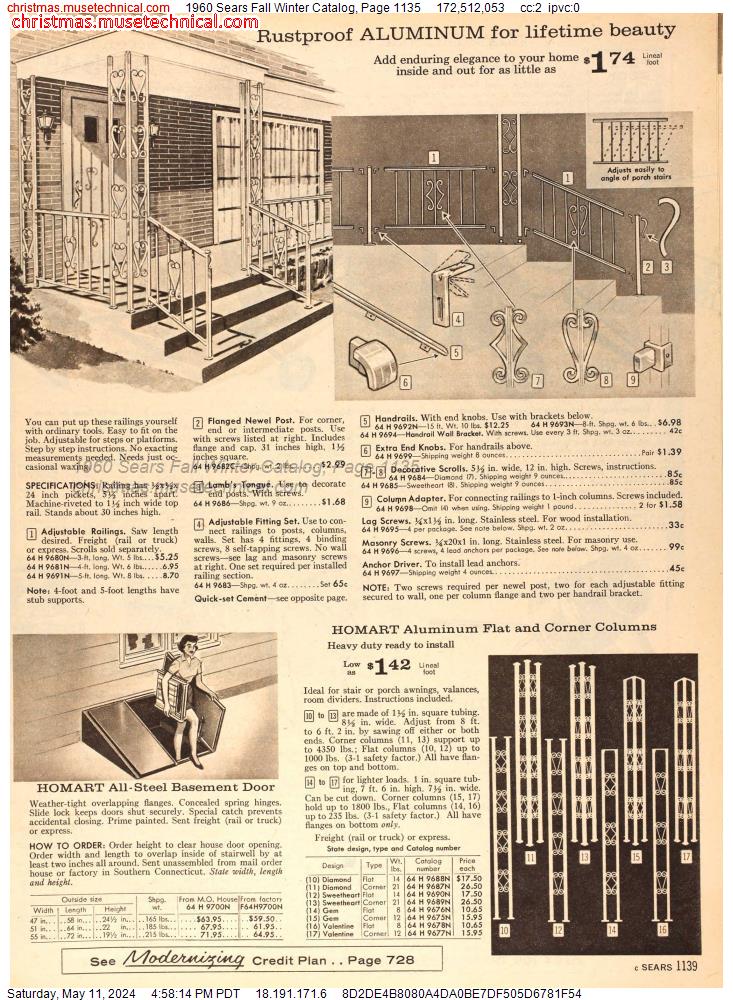 1960 Sears Fall Winter Catalog, Page 1135