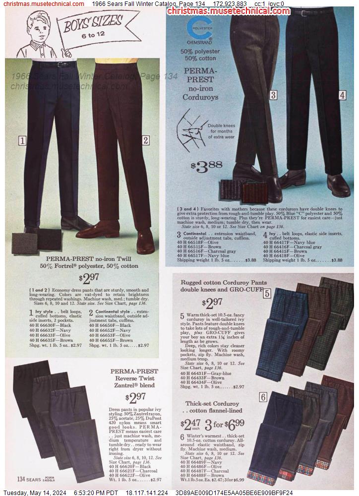 1966 Sears Fall Winter Catalog, Page 134