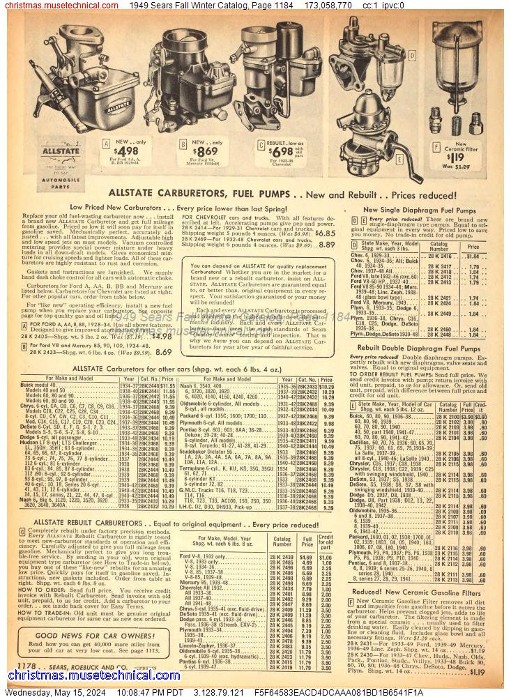 1949 Sears Fall Winter Catalog, Page 1184
