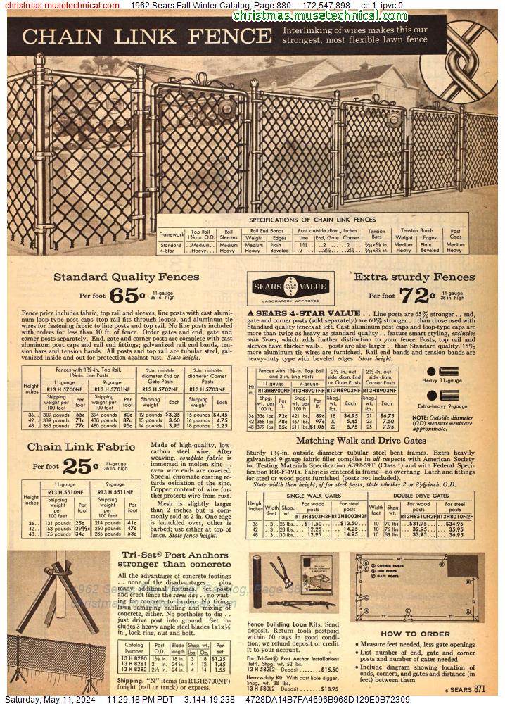 1962 Sears Fall Winter Catalog, Page 880