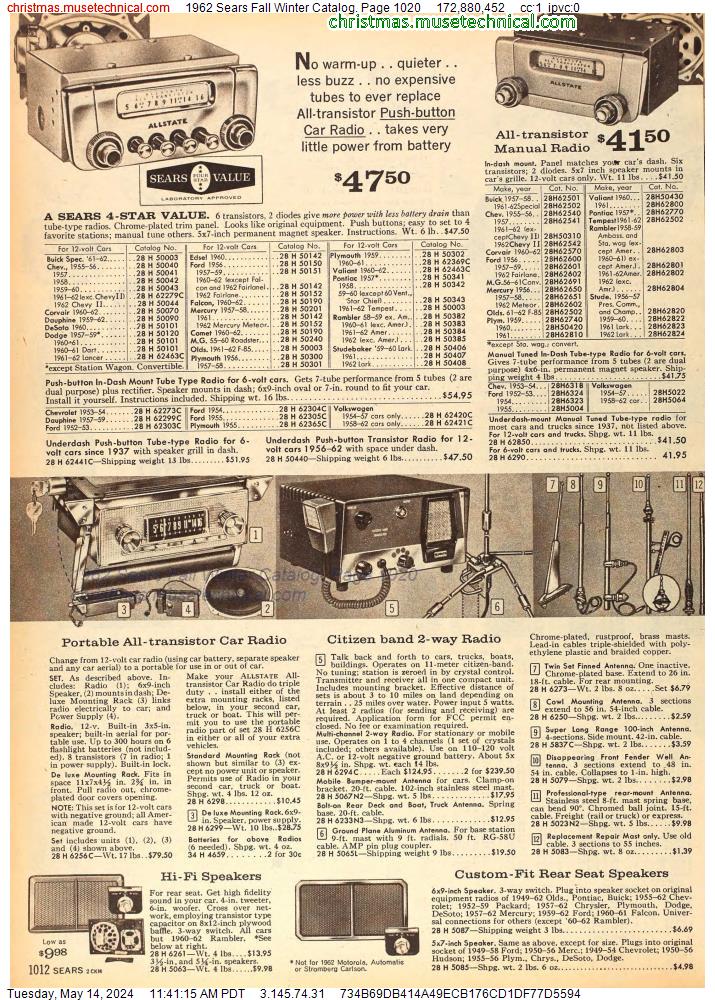 1962 Sears Fall Winter Catalog, Page 1020
