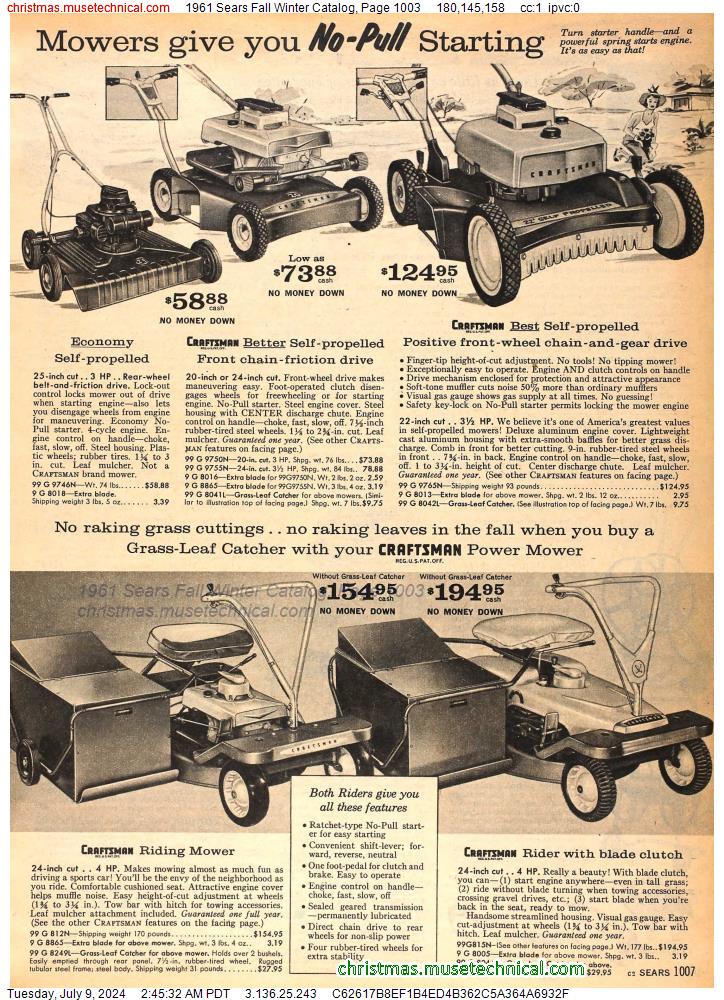1961 Sears Fall Winter Catalog, Page 1003