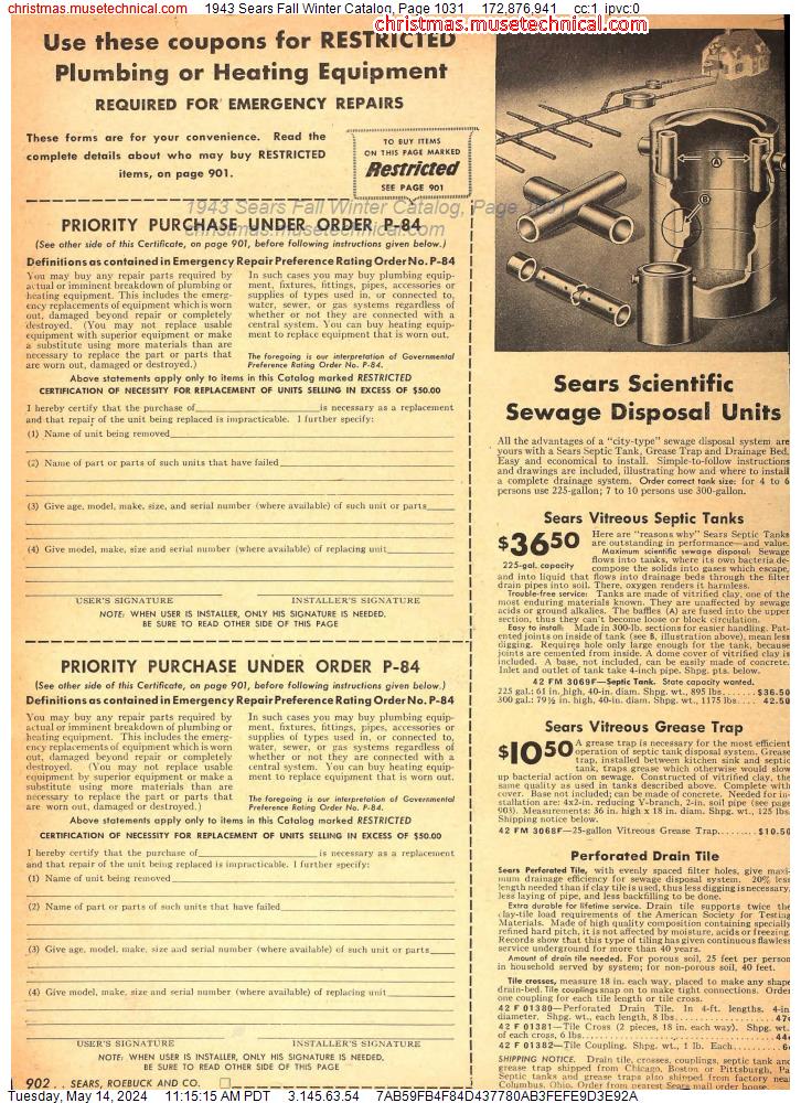 1943 Sears Fall Winter Catalog, Page 1031