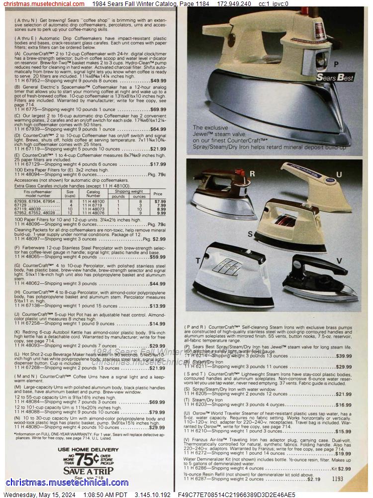 1984 Sears Fall Winter Catalog, Page 1184
