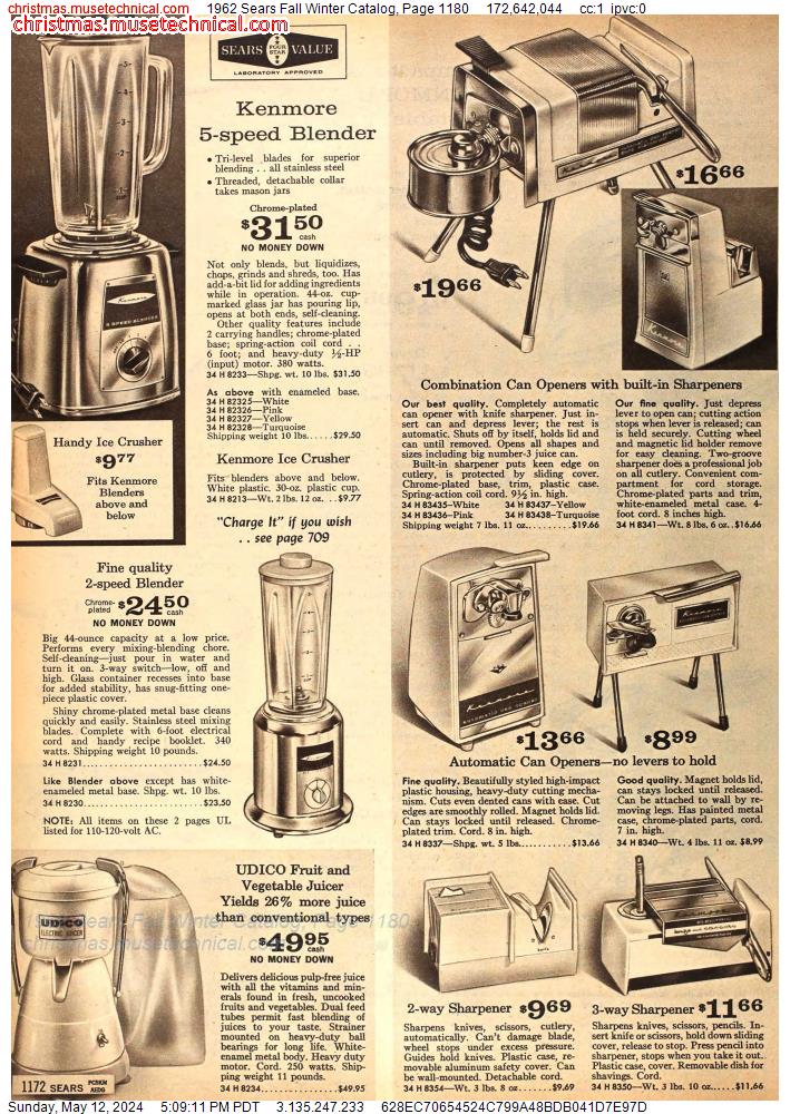 1962 Sears Fall Winter Catalog, Page 1180