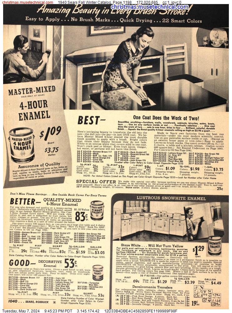 1940 Sears Fall Winter Catalog, Page 1198