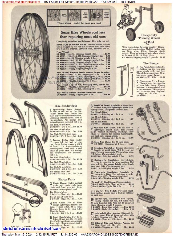 1971 Sears Fall Winter Catalog, Page 920