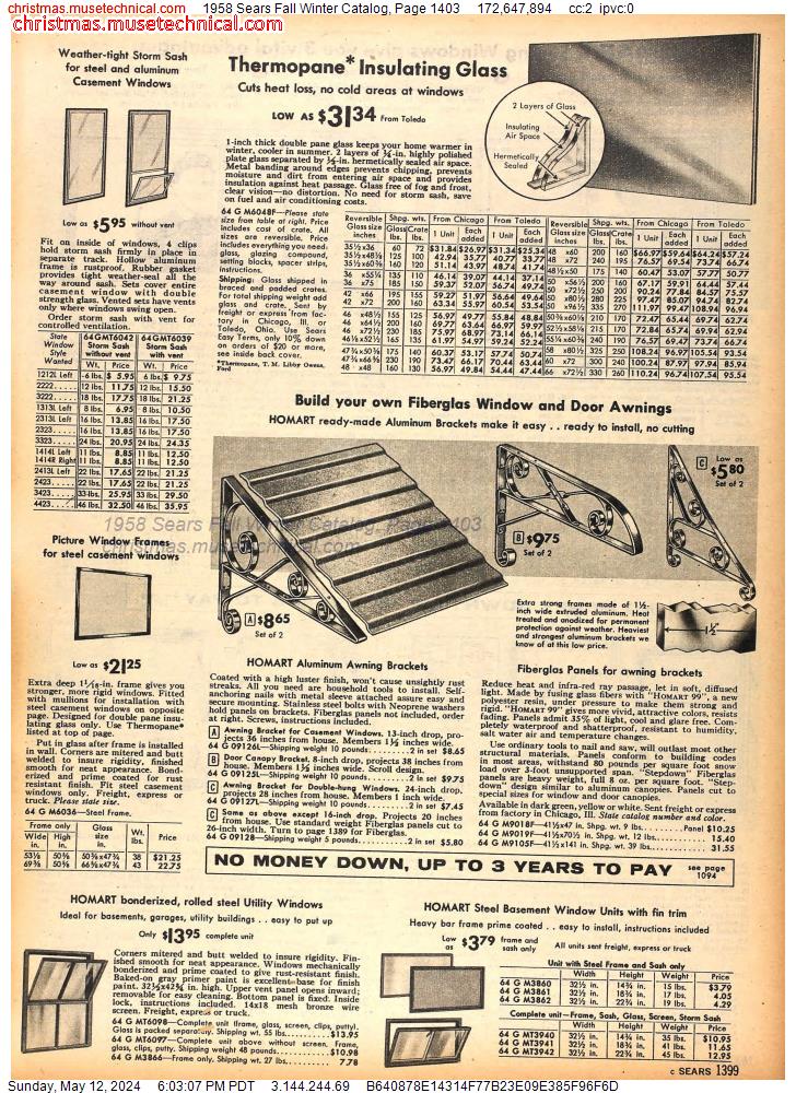 1958 Sears Fall Winter Catalog, Page 1403