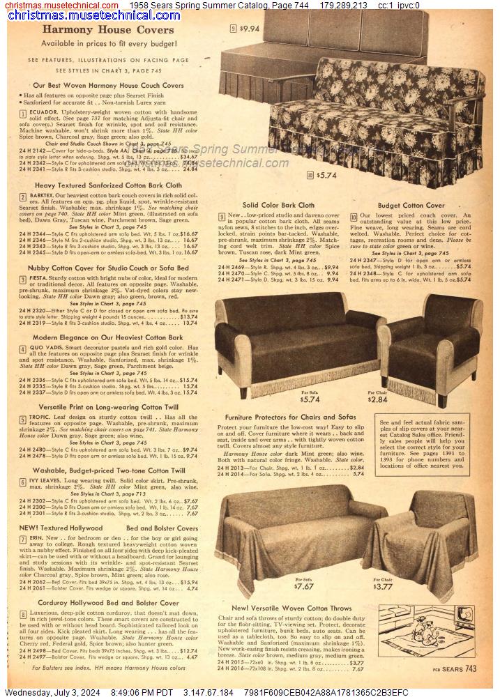 1958 Sears Spring Summer Catalog, Page 744
