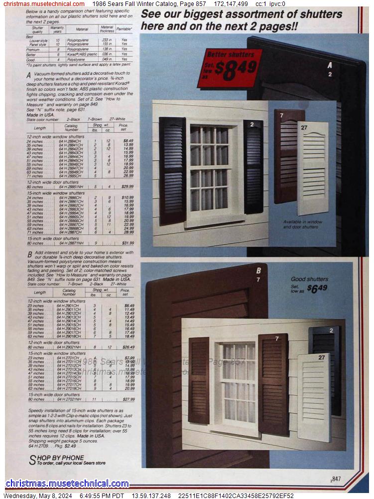 1986 Sears Fall Winter Catalog, Page 857