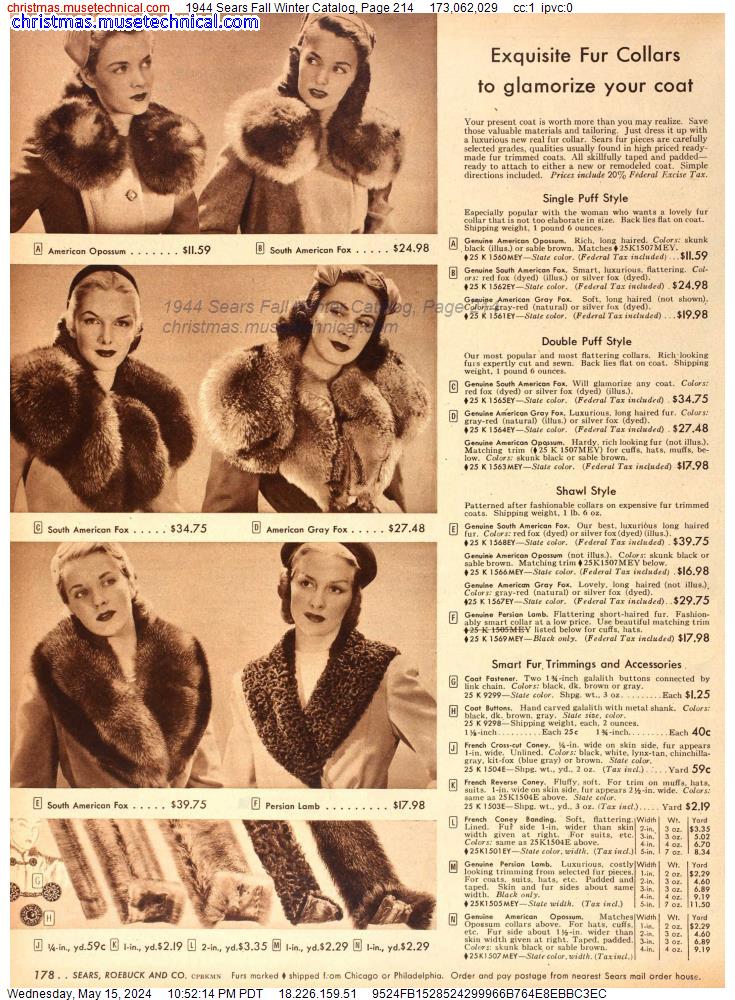 1944 Sears Fall Winter Catalog, Page 214