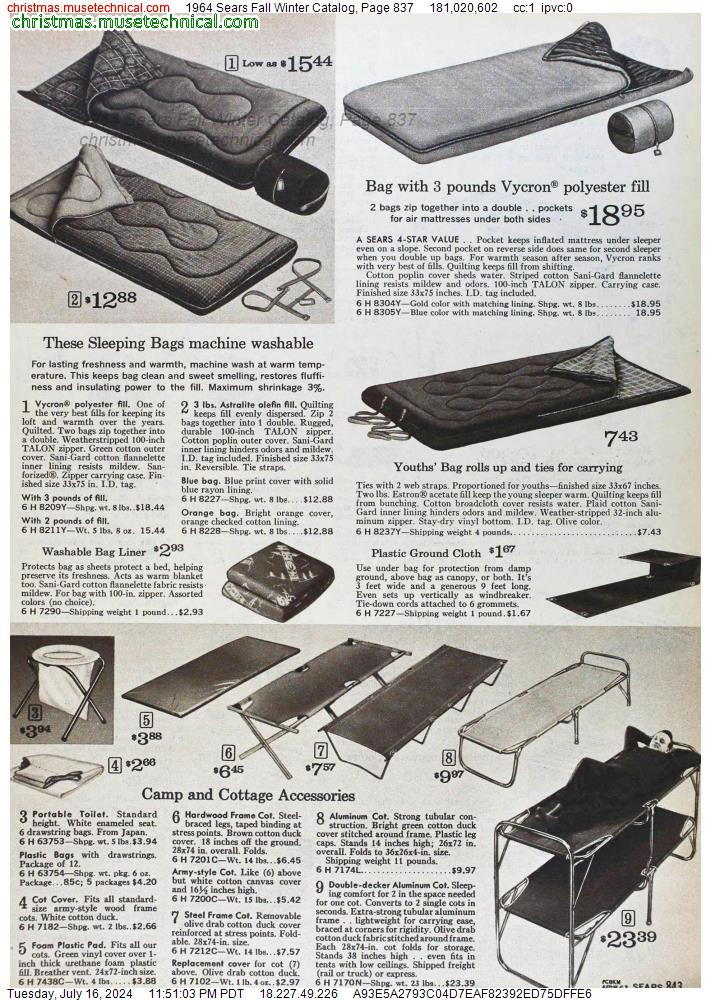 1964 Sears Fall Winter Catalog, Page 837