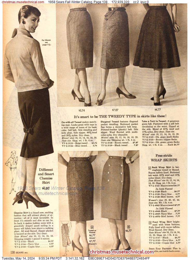 1958 Sears Fall Winter Catalog, Page 138