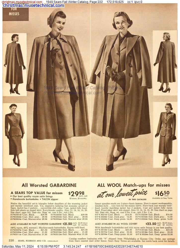 1949 Sears Fall Winter Catalog, Page 222