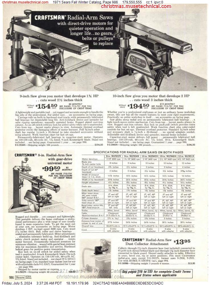 1971 Sears Fall Winter Catalog, Page 986