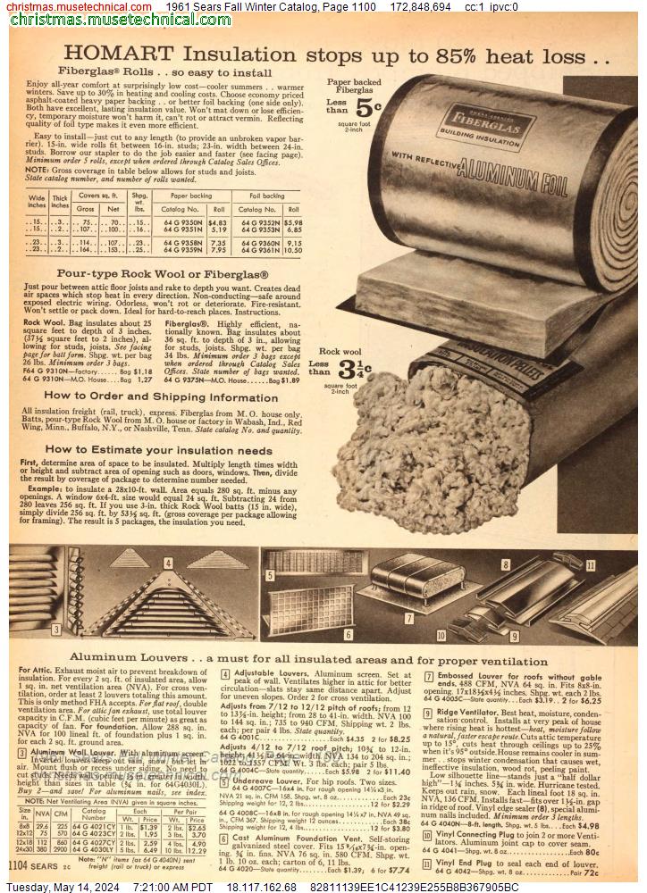 1961 Sears Fall Winter Catalog, Page 1100