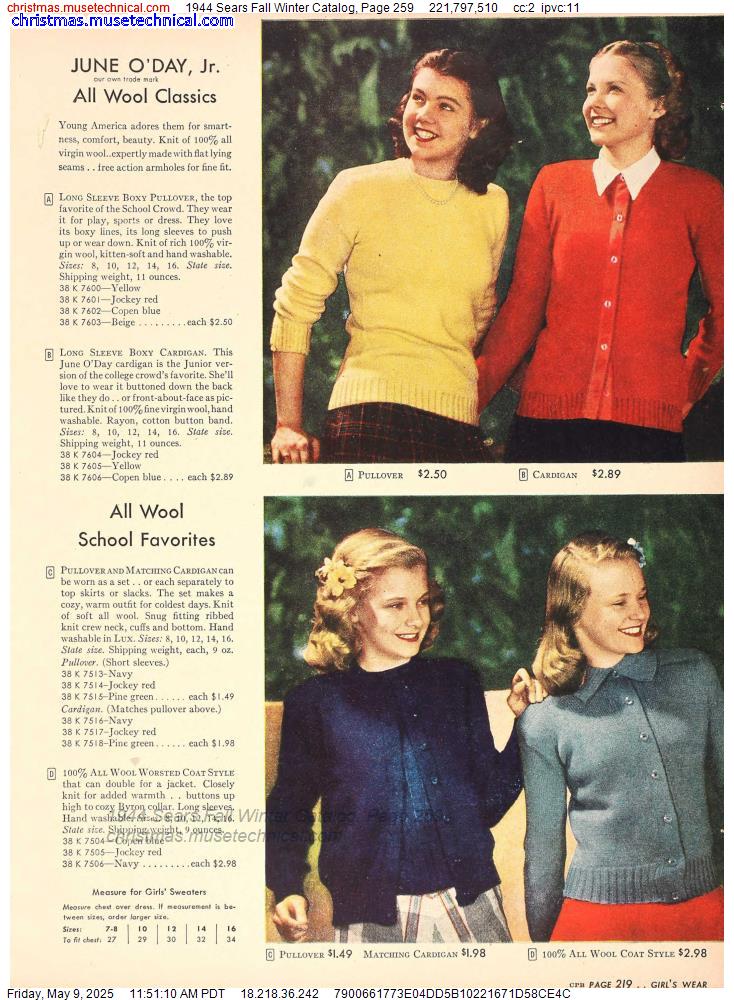 1944 Sears Fall Winter Catalog, Page 259