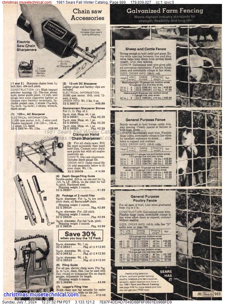 1981 Sears Fall Winter Catalog, Page 989