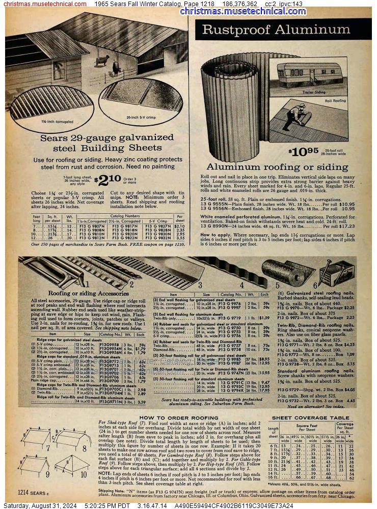 1965 Sears Fall Winter Catalog, Page 1218