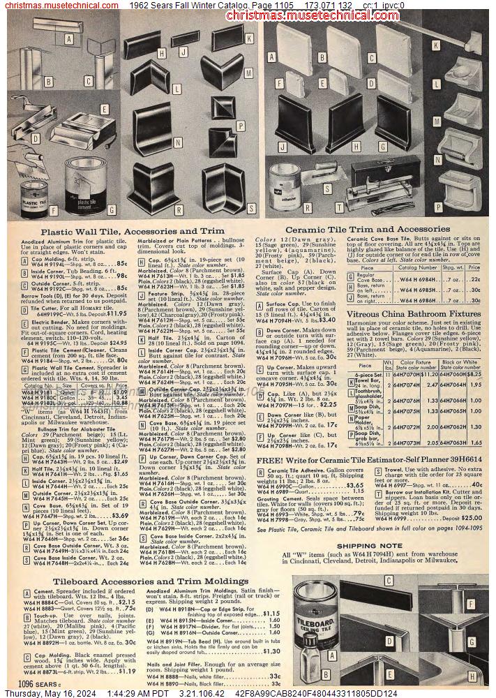 1962 Sears Fall Winter Catalog, Page 1105
