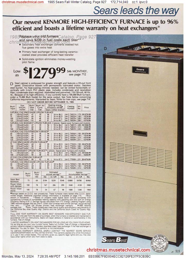 1985 Sears Fall Winter Catalog, Page 927
