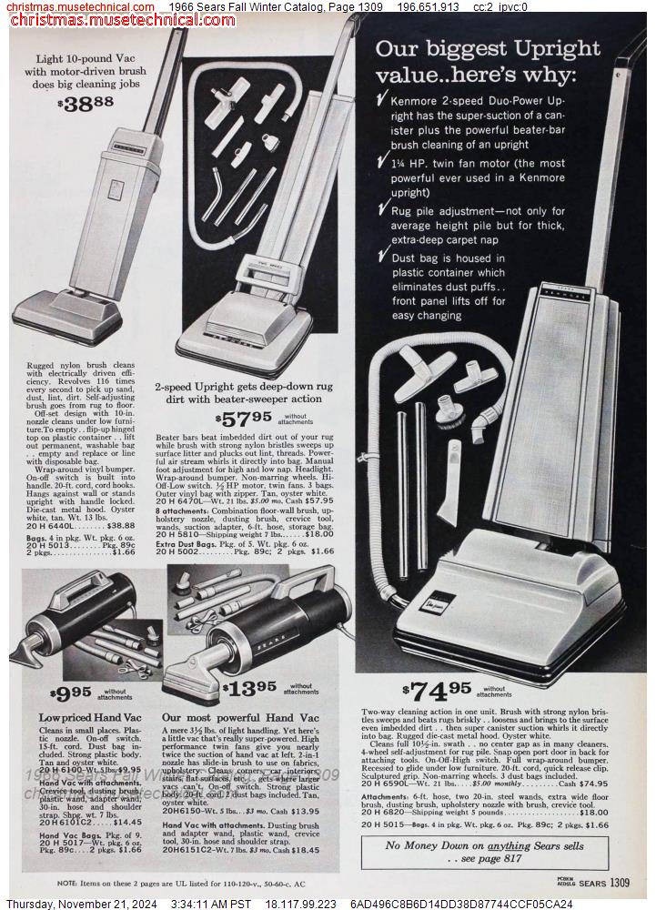 1966 Sears Fall Winter Catalog, Page 1309