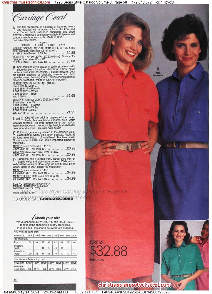 1990 Sears Style Catalog Volume 3, Page 58