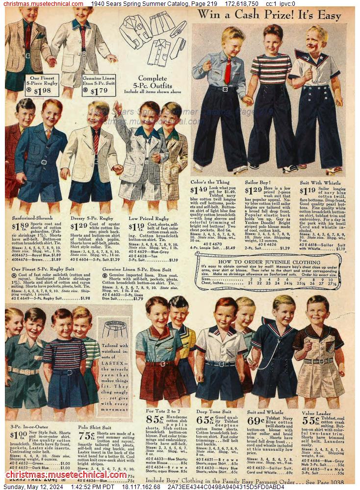 1940 Sears Spring Summer Catalog, Page 219