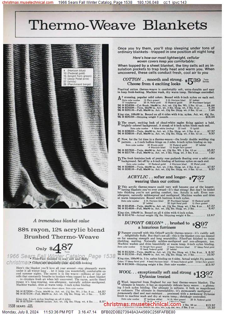 1966 Sears Fall Winter Catalog, Page 1538