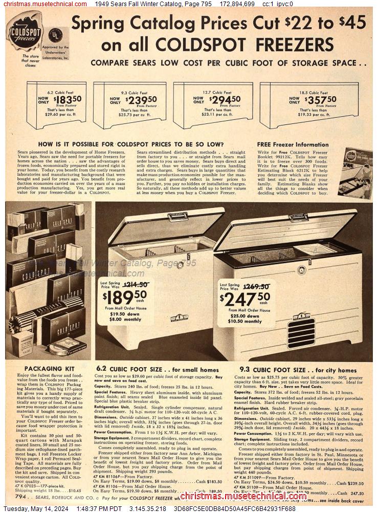 1949 Sears Fall Winter Catalog, Page 795