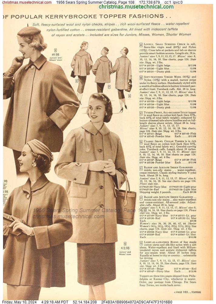1956 Sears Spring Summer Catalog, Page 108